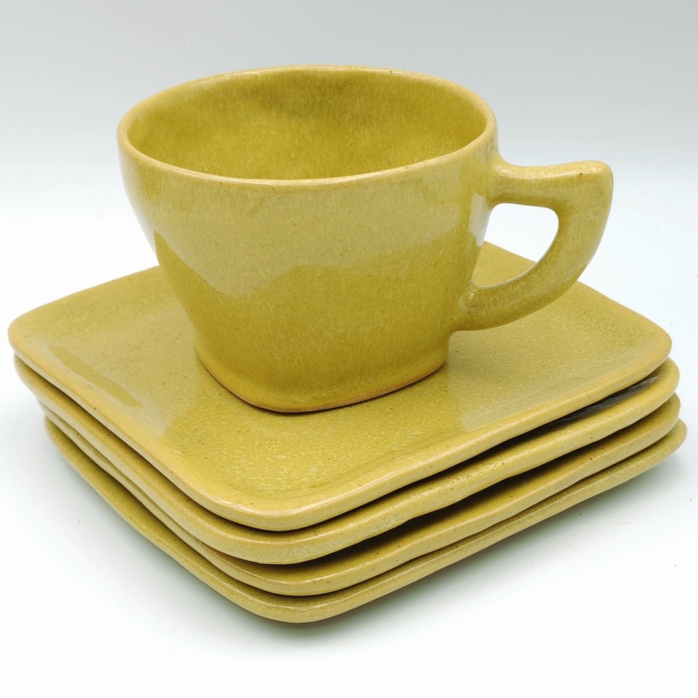 Studio Art Pottery Cup & 4 Small Plates‎ Handmade Artist Signed